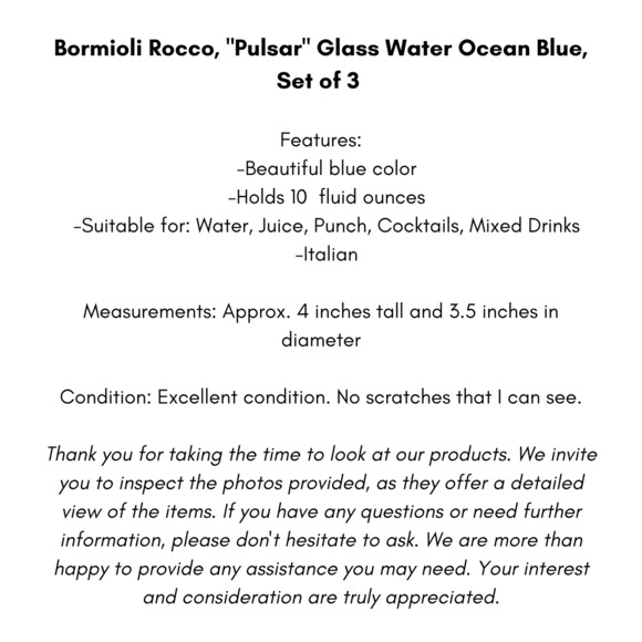 Bormioli Rocco, "Pulsar" Glass Water Ocean Blue, Set of 3 Rocks Glasses - Picture 9 of 9